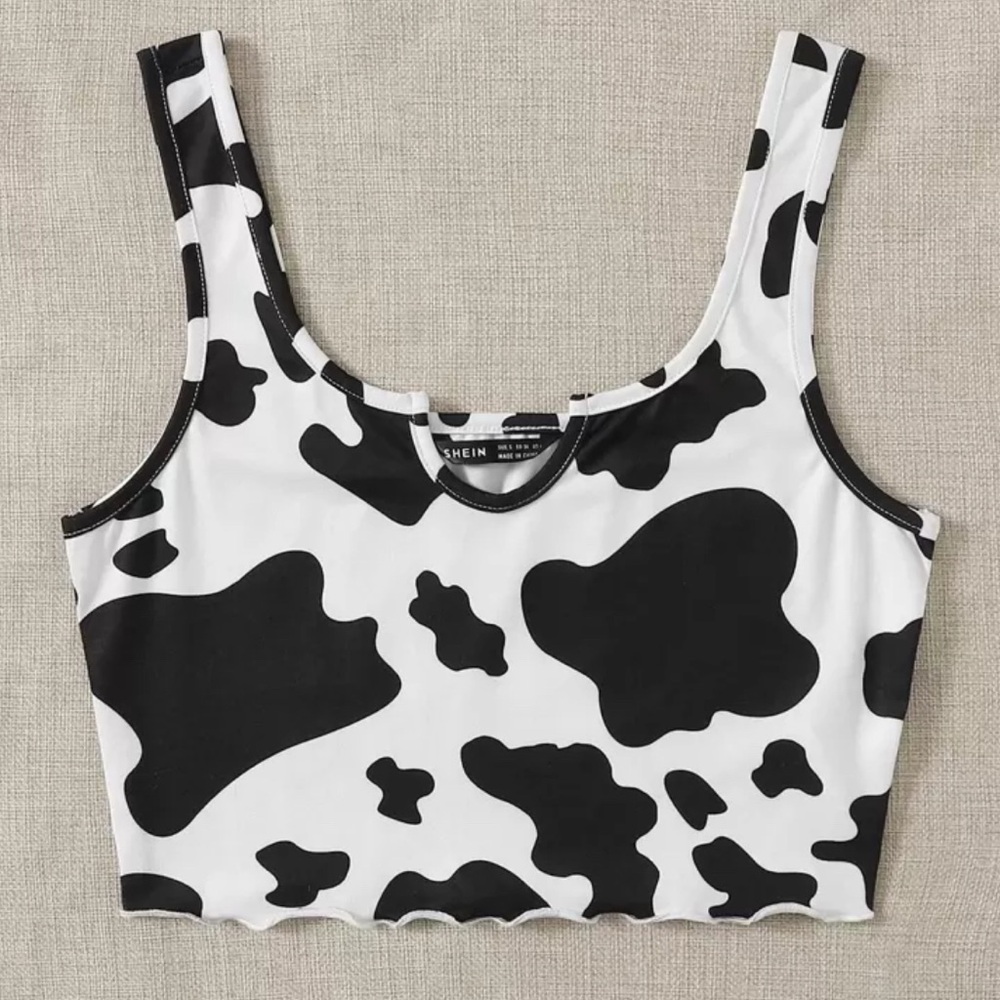 SHEIN Black and White Cow Print Crop Top